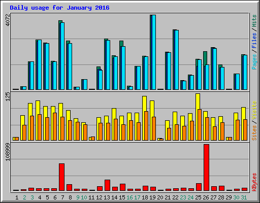 Daily usage for January 2016