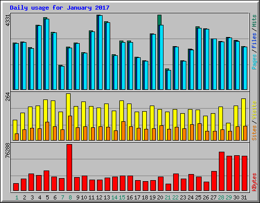 Daily usage for January 2017